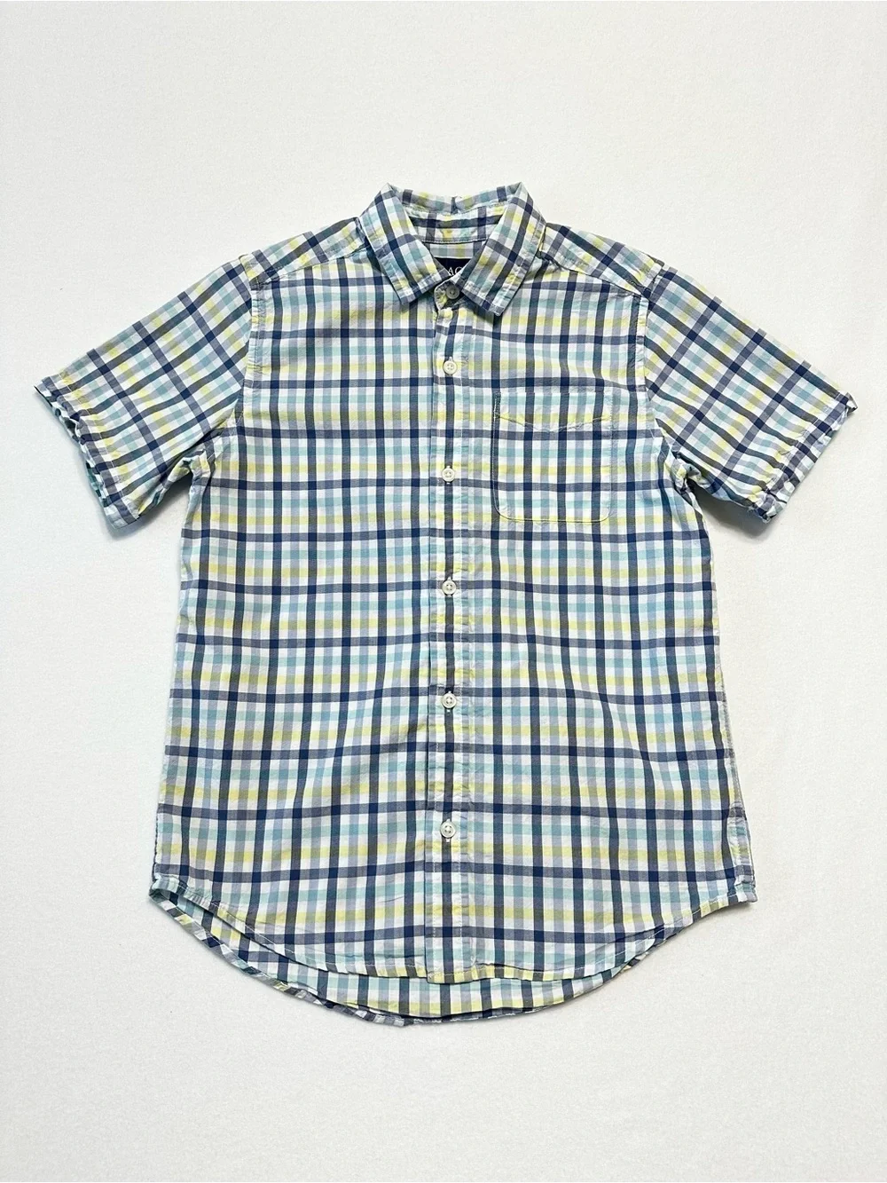 Children's Place Boys Plaid Button Down Shirt Large 10/12 Blue Yellow